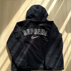 Supreme Black Hooded Corduroy Bomber with White Logo